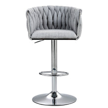 Stylish Gray Fabric 360 Swivel Bar Stools with Woven Back and Adjustable Height Set of 2 Grey