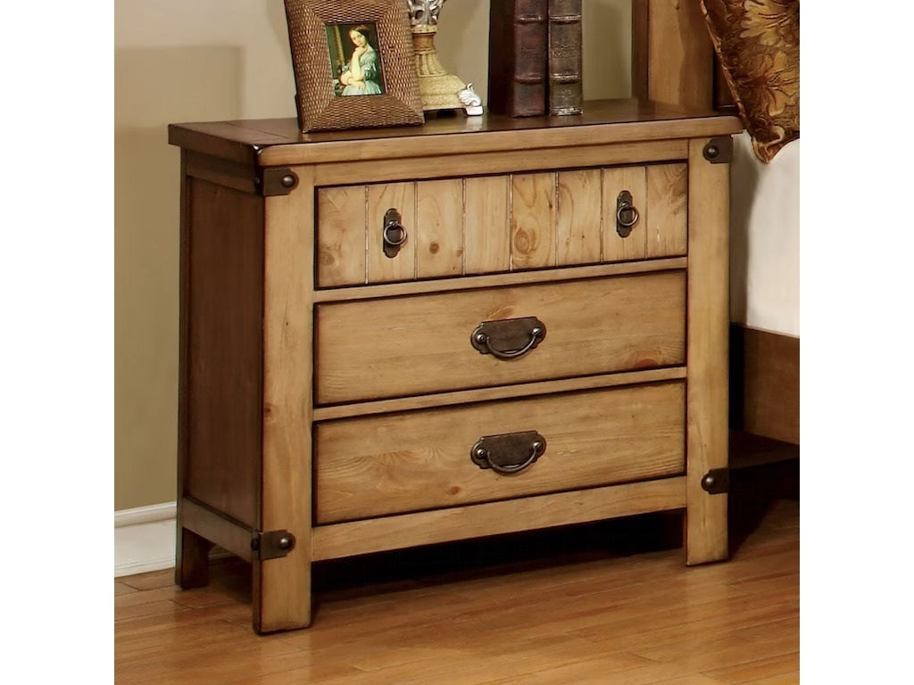 Pioneer Cottage Style Solid Wood Nightstand with USB, Weathered Elm