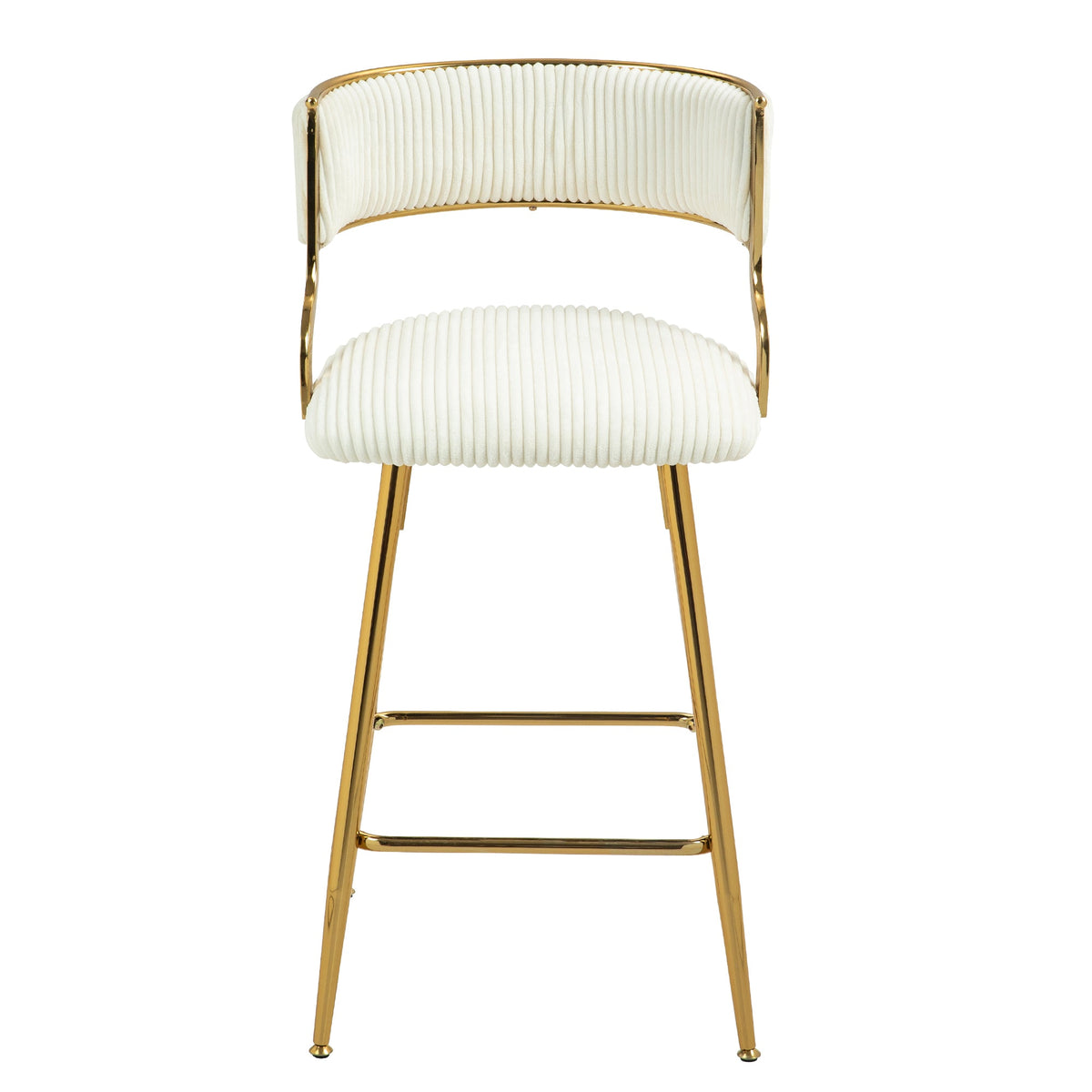 Chic Beige Corduroy 26" Counter Height Bar Stool with Back and Golden Chrome Base Set of 2