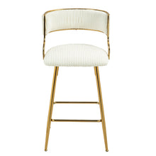 Chic Beige Corduroy 26" Counter Height Bar Stool with Back and Golden Chrome Base Set of 2