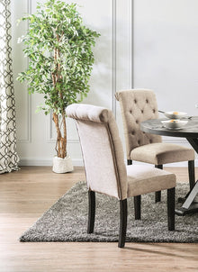 Madeline Button Tufted Linen Side Chairs with Black Legs, Ivory