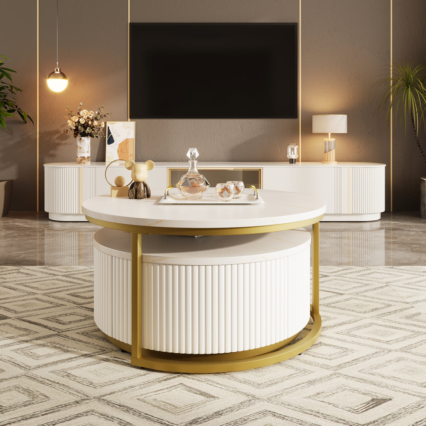 Liora Modern Nesting Coffee Table in White & Gold