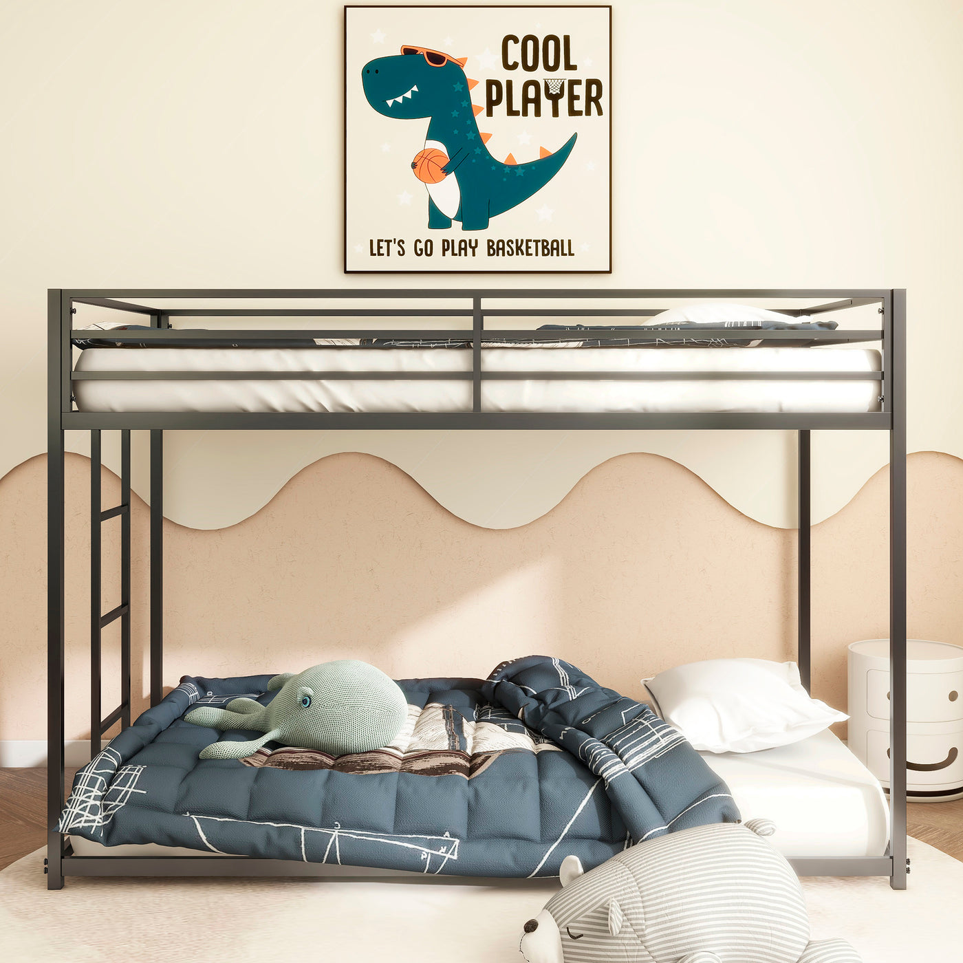 Adam Low Profile Metal Twin over Twin Bunk Bed , Black