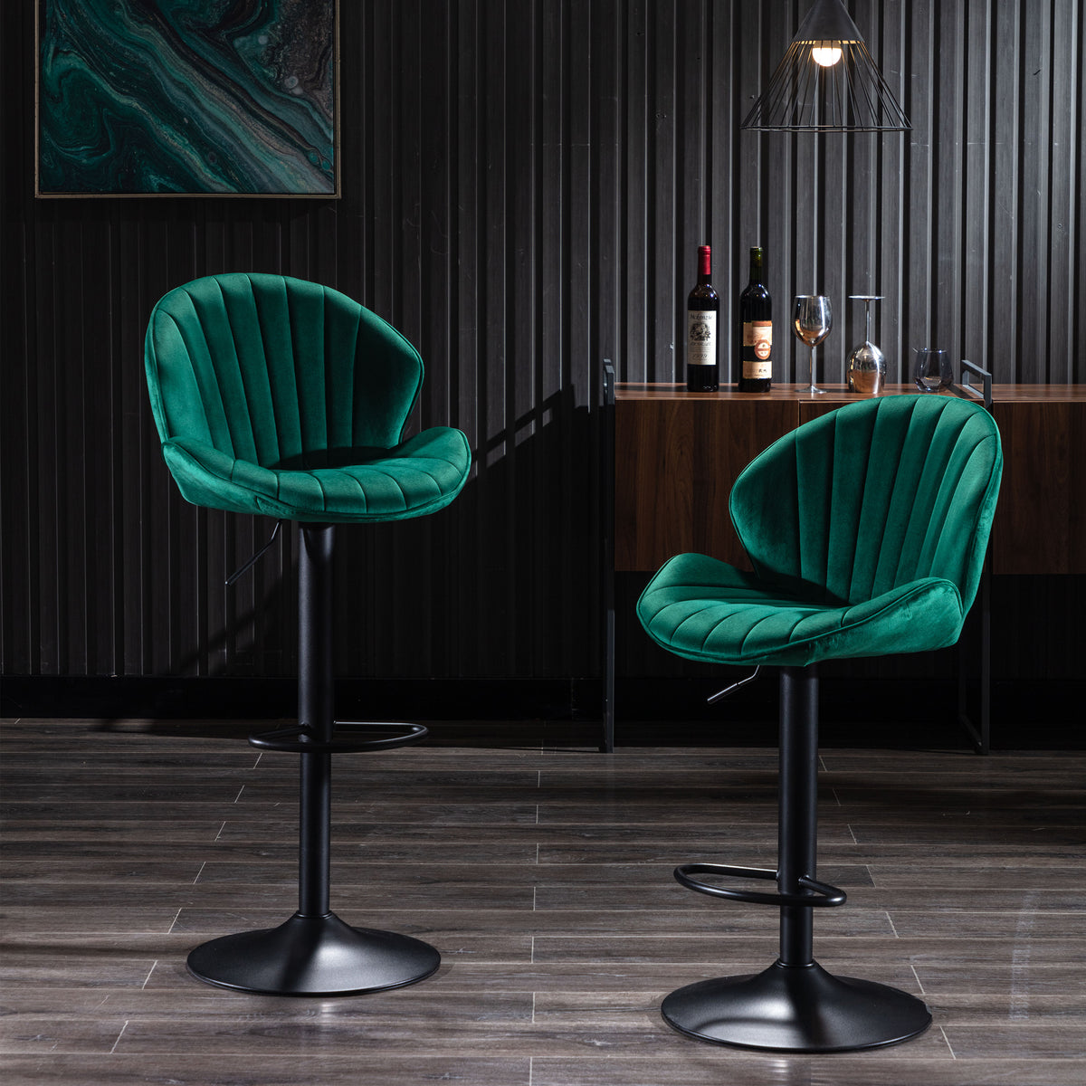 Jason Modern Adjustable Bar Stools with Black Base (Set of 2) - Green