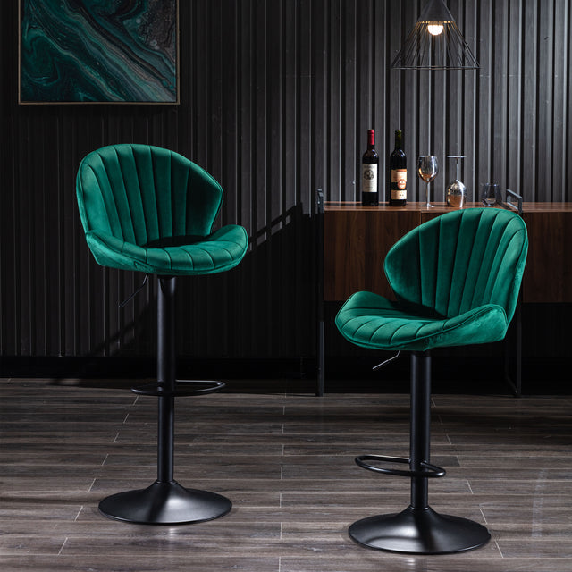 Jason Modern Adjustable Bar Stools with Black Base (Set of 2) - Green
