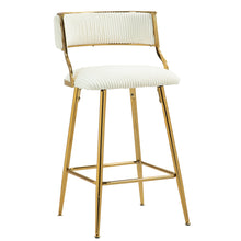 Chic Beige Corduroy 26" Counter Height Bar Stool with Back and Golden Chrome Base Set of 2