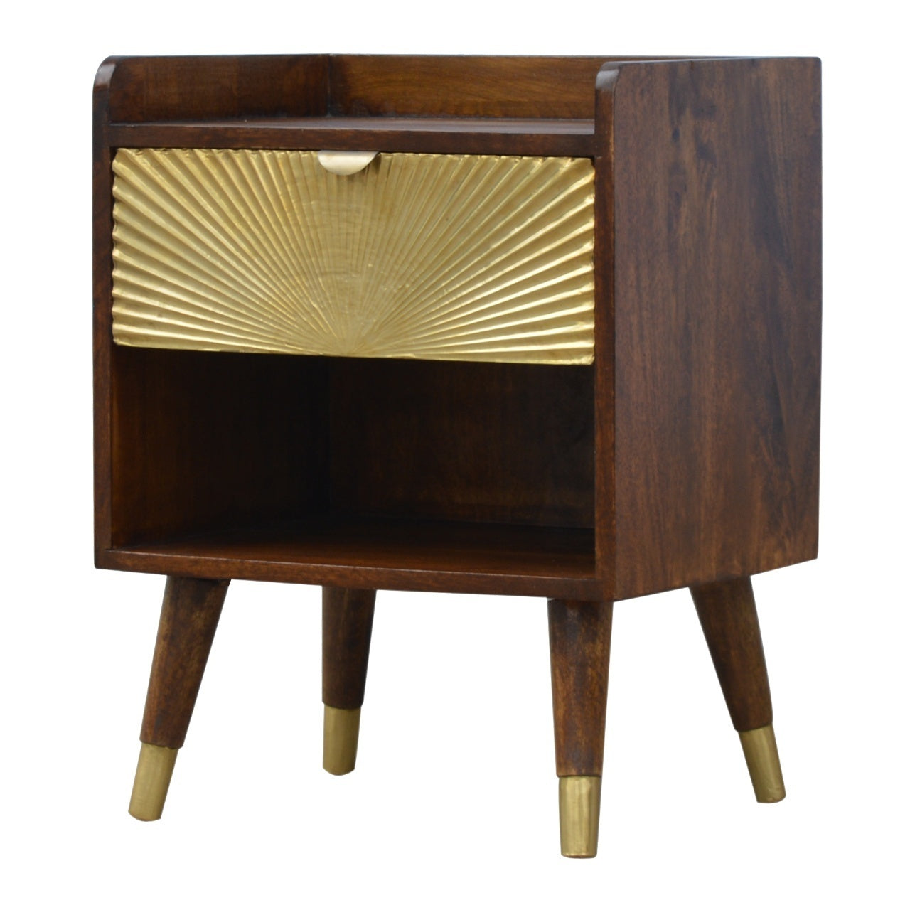 Manila Mid-Century Modern Nightstand in Chestnut with Golden Drawer