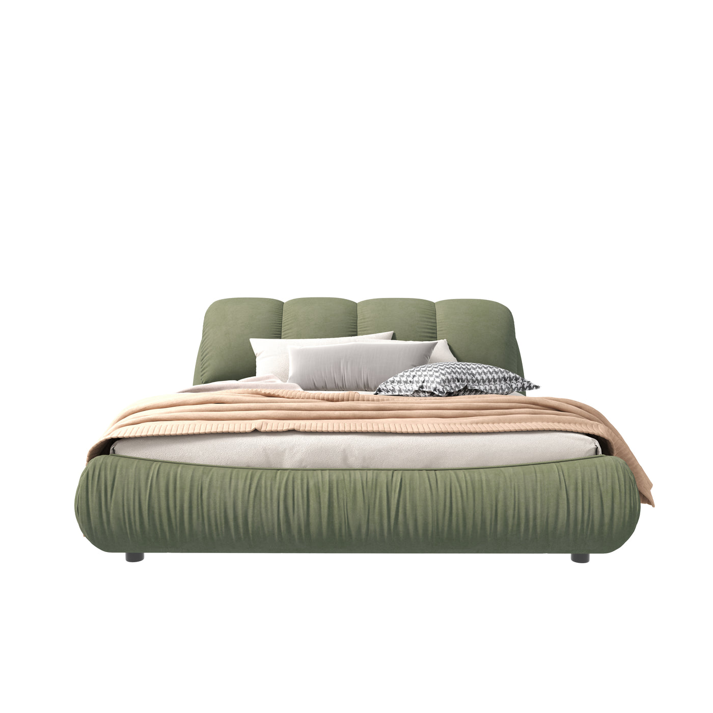 Calista Modern King Platform Bed with Oversized Padded Headboard, Green