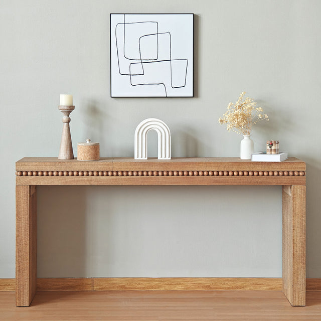 Ansel Wooden Console Table with Real Wood Beads Decoration, Natural