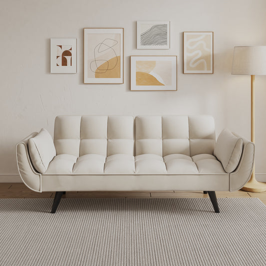 Ella Biege Velvet Sofa Bed with Black Legs