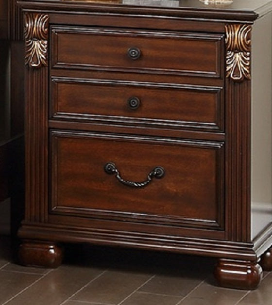 Emma Traditional Brown Cherry Finish 3-Drawer Nightstand