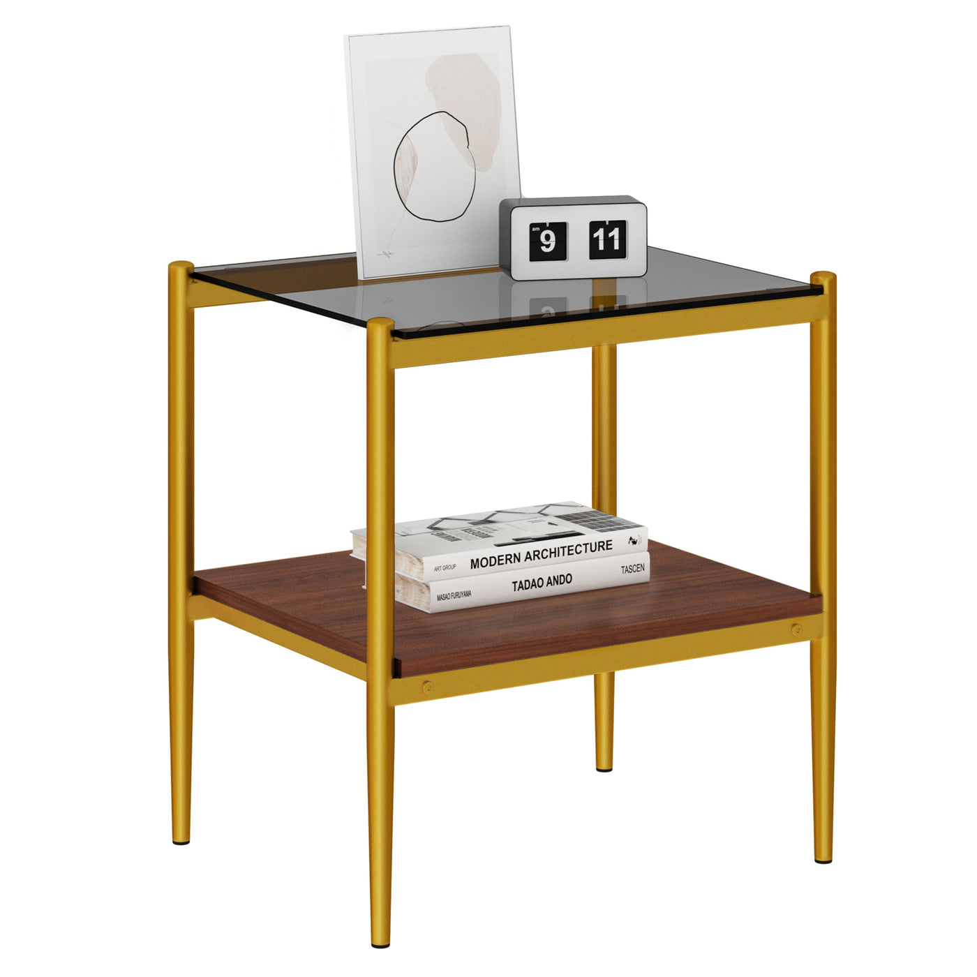 Langston Modern Side Tables with Glass Top (Set of 2)