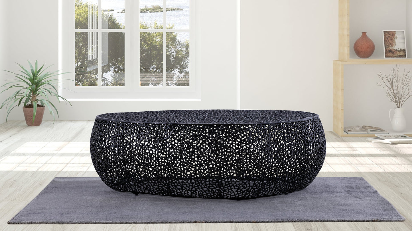 Azriel Oval Aluminum Mesh Coffee Table, Black