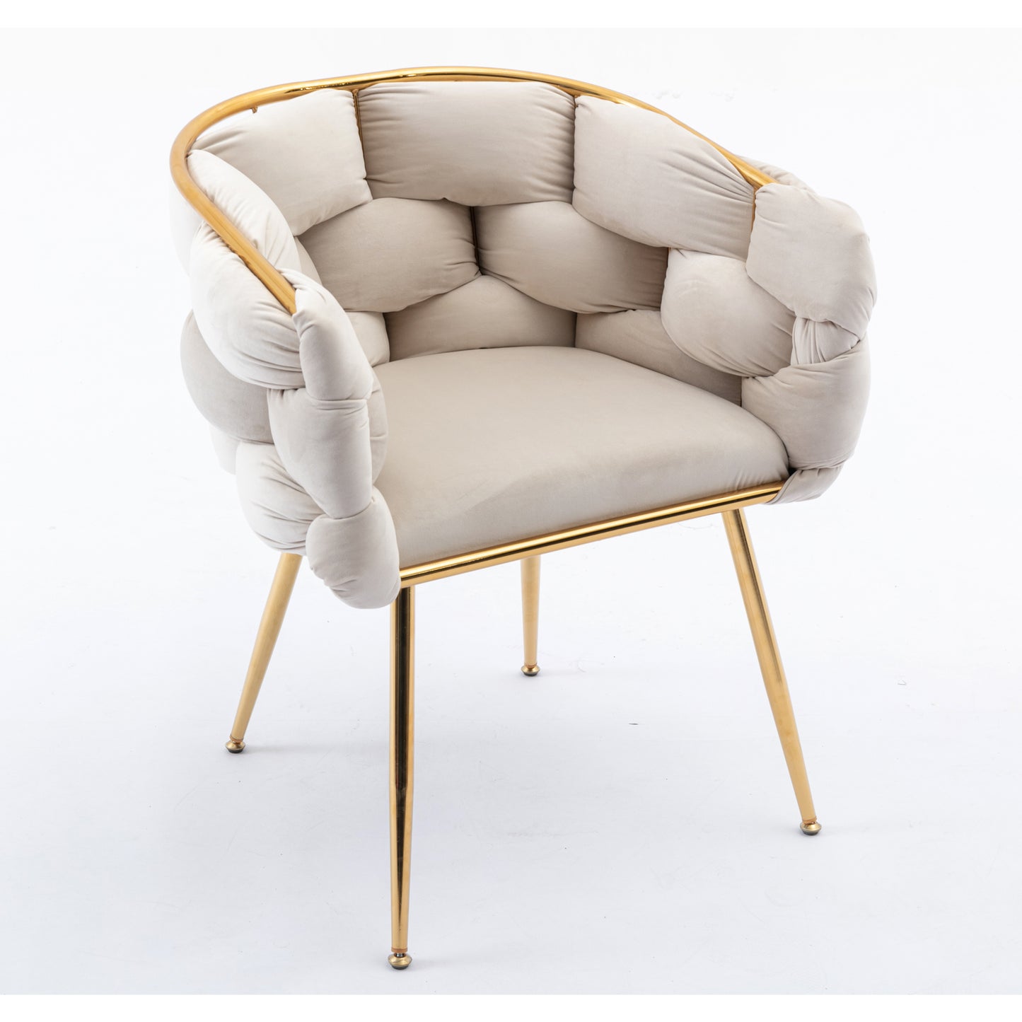 Dana Woven Velvet Accent Chair with Gold Legs - Beige