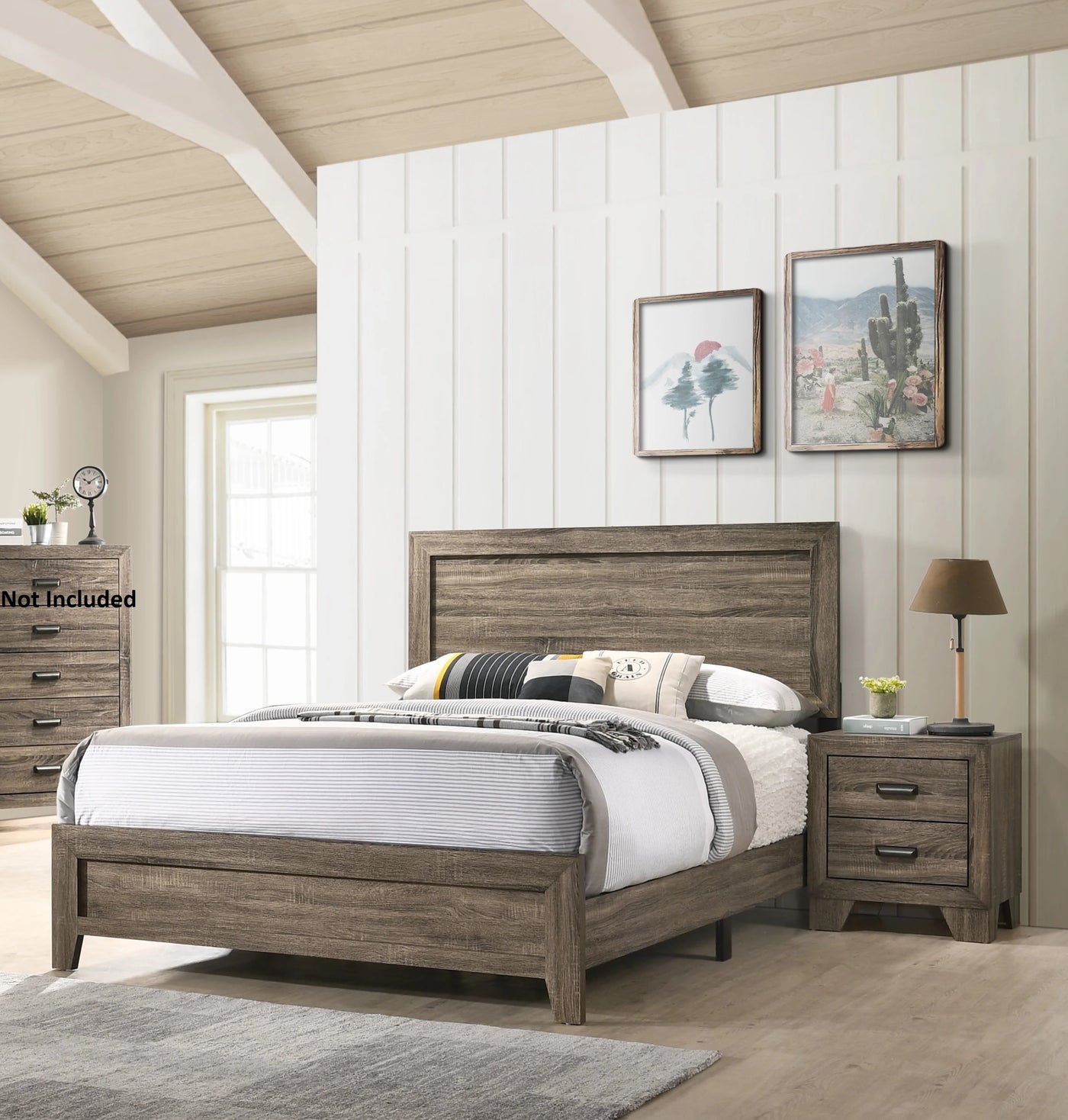 Park Transitional Wooden Nightstand with 2 Drawers, Rustic Gray