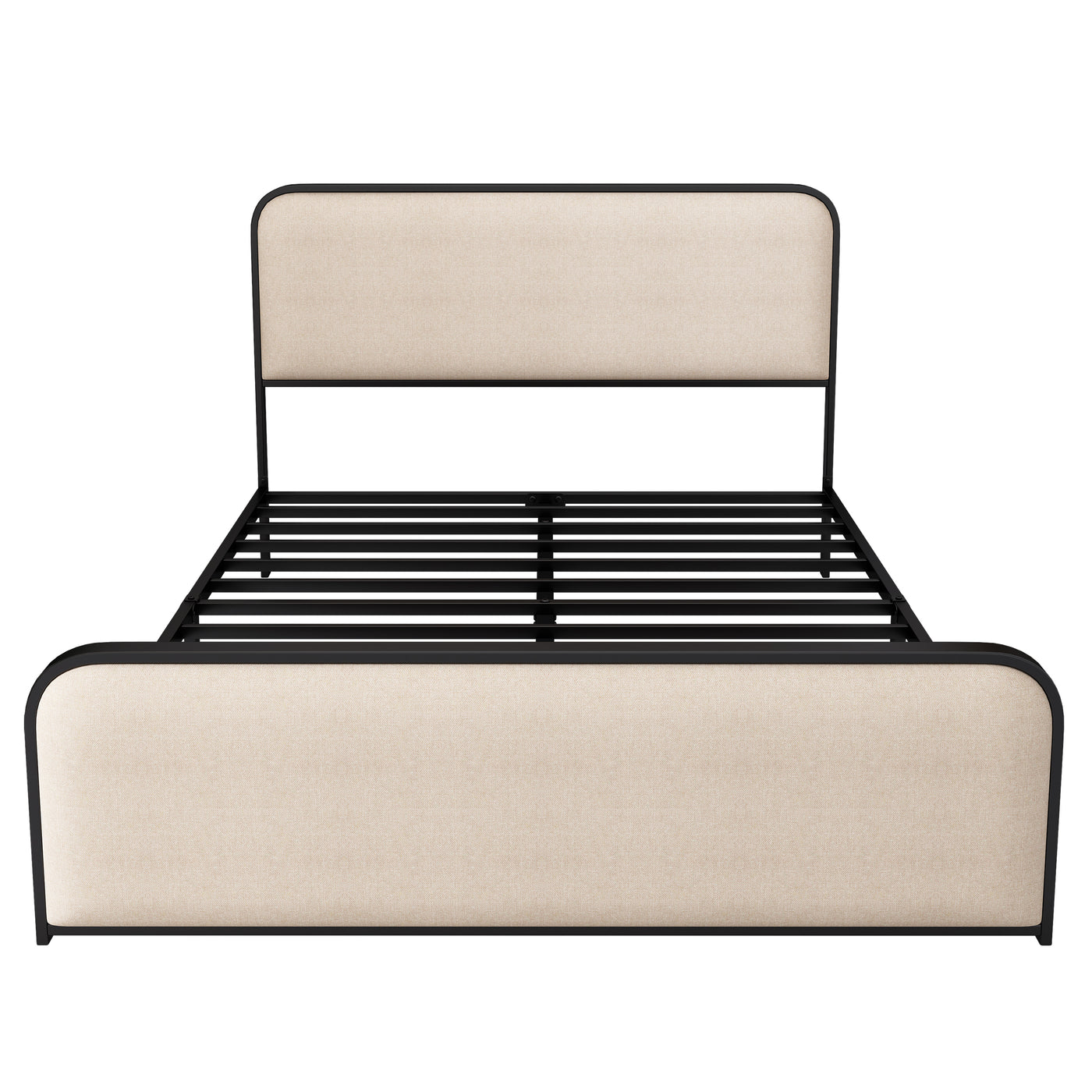 Liriel Modern Metal Frame Queen Bed with Upholstered Headboard & Footboard, Beige