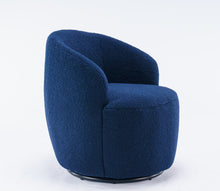 Trinity Teddy Upholstered Swivel Barrel Chair with Metal Ring - Dark Blue