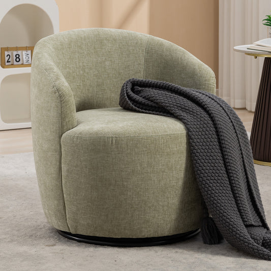 Misty Chenille Barrel Swivel Chair with Metal Ring - Light Green