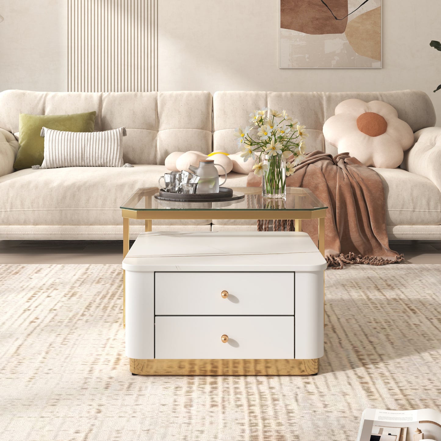 Saphira Modern High Gloss Nesting Tables - White & Gold