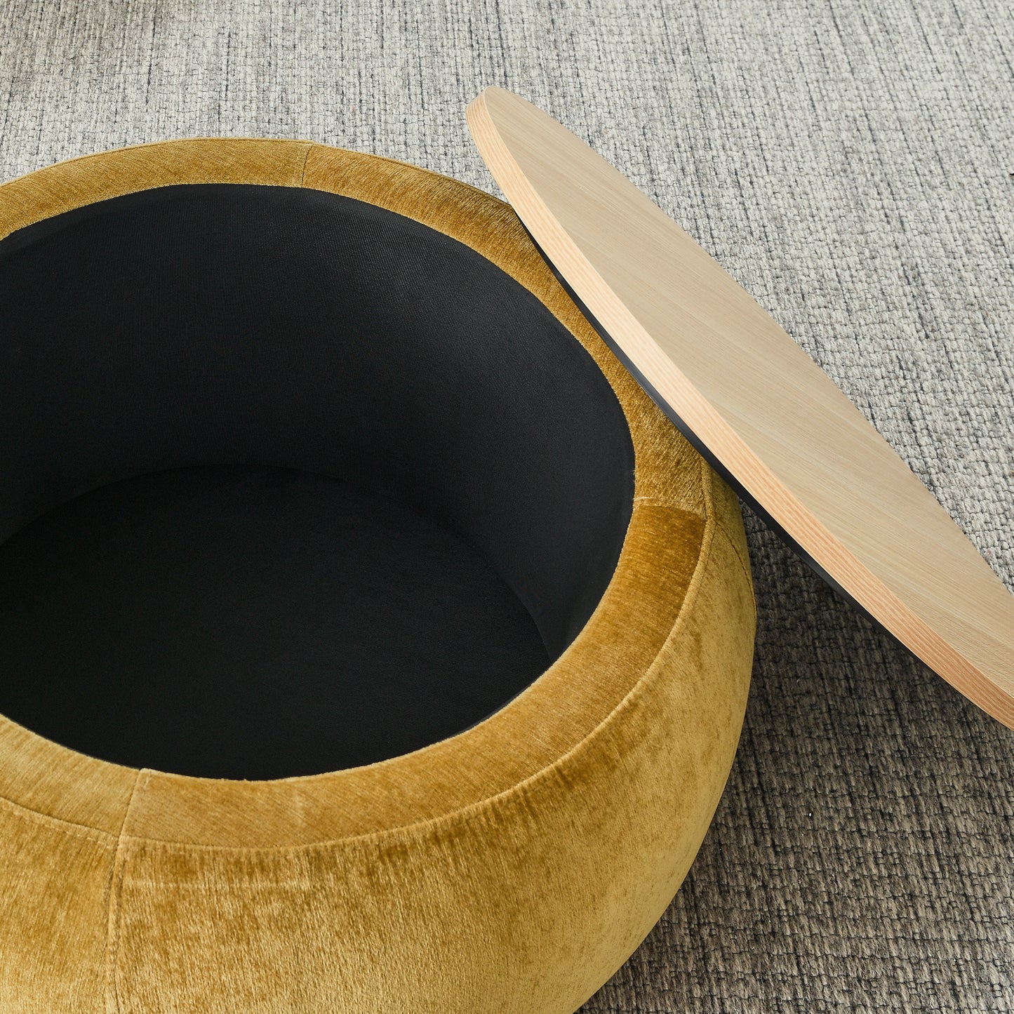 Jules 2-PC Upholstered Storage Ottoman Set with Wood Top, Dark Yellow