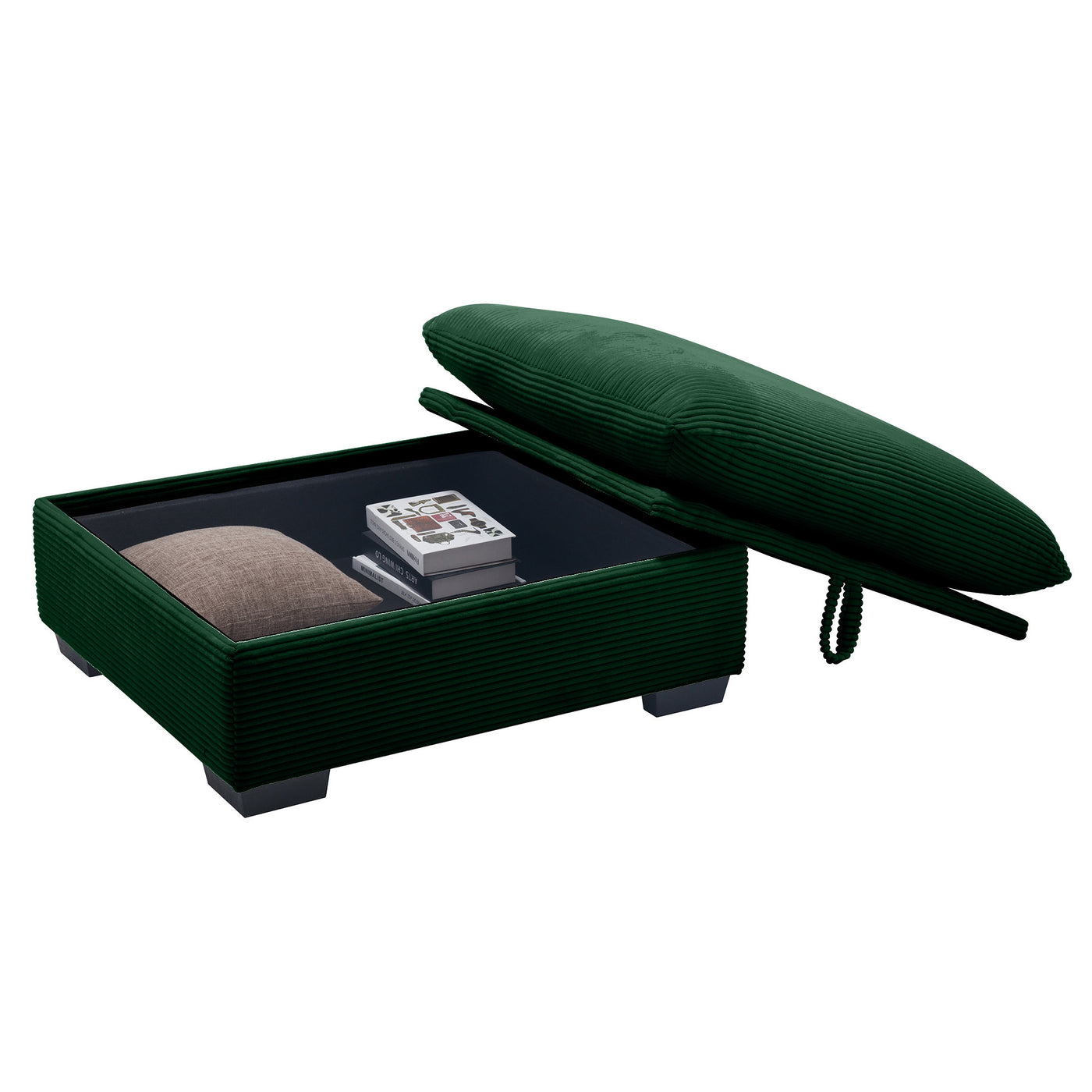 Sorrel Corduroy Upholstered Storage Ottoman, Green