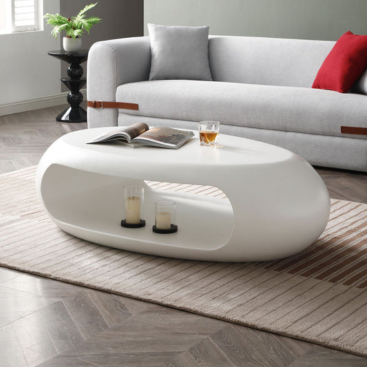 Ellison Modern Oval Fiberglass Coffee Table, White