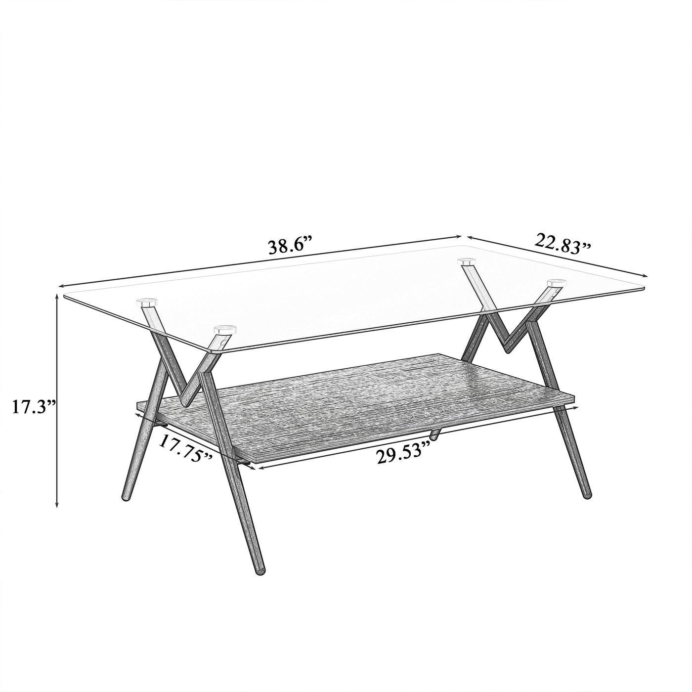 Waylon Modern Gray Glass Top Coffee Table, Black