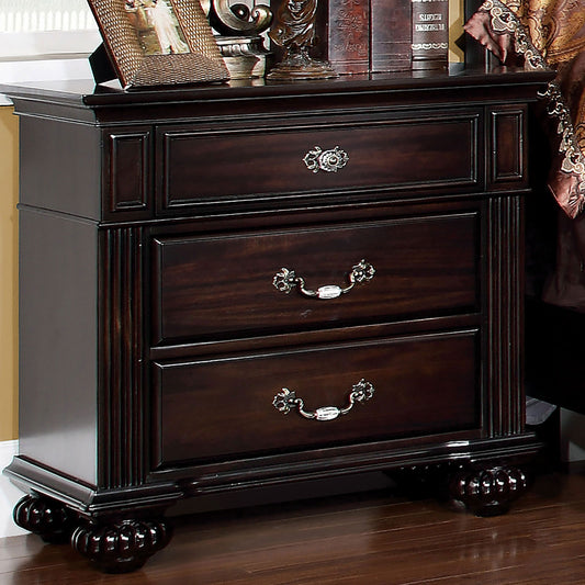 Liam Traditional 3-Drawer Solid Wood Nightstand in Dark Walnut