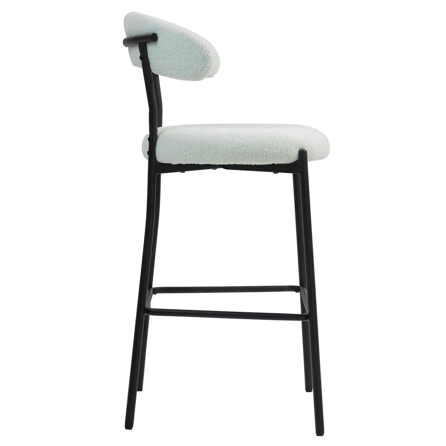 Modern Grey Teddy Fabric 26" Counter Height Bar Stool with Black Powder-Coated Base Set of 2 White