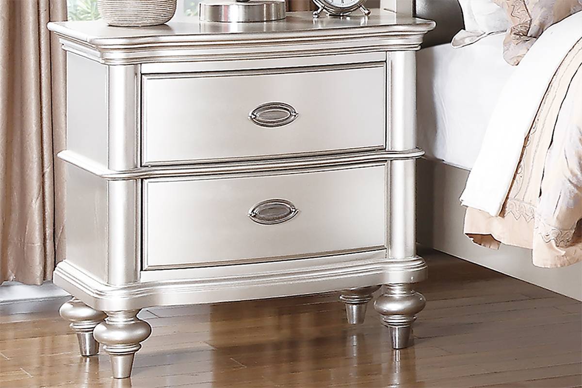 Sharron Elegant Antique Silver Finish Nightstand with Turned Feet