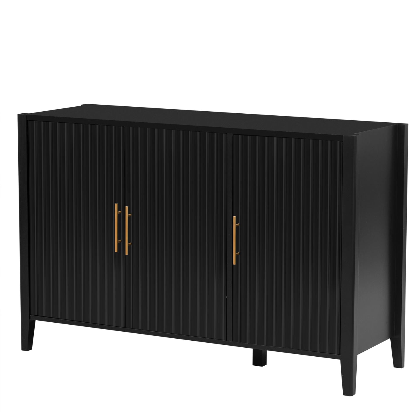 Ulric Modern 3-Door Accent Cabinet with Gold Handle, Black