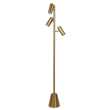 Lumina Brassed Gold Floor Lamp with Rotary Switch Triple Spots Metal Cone Base