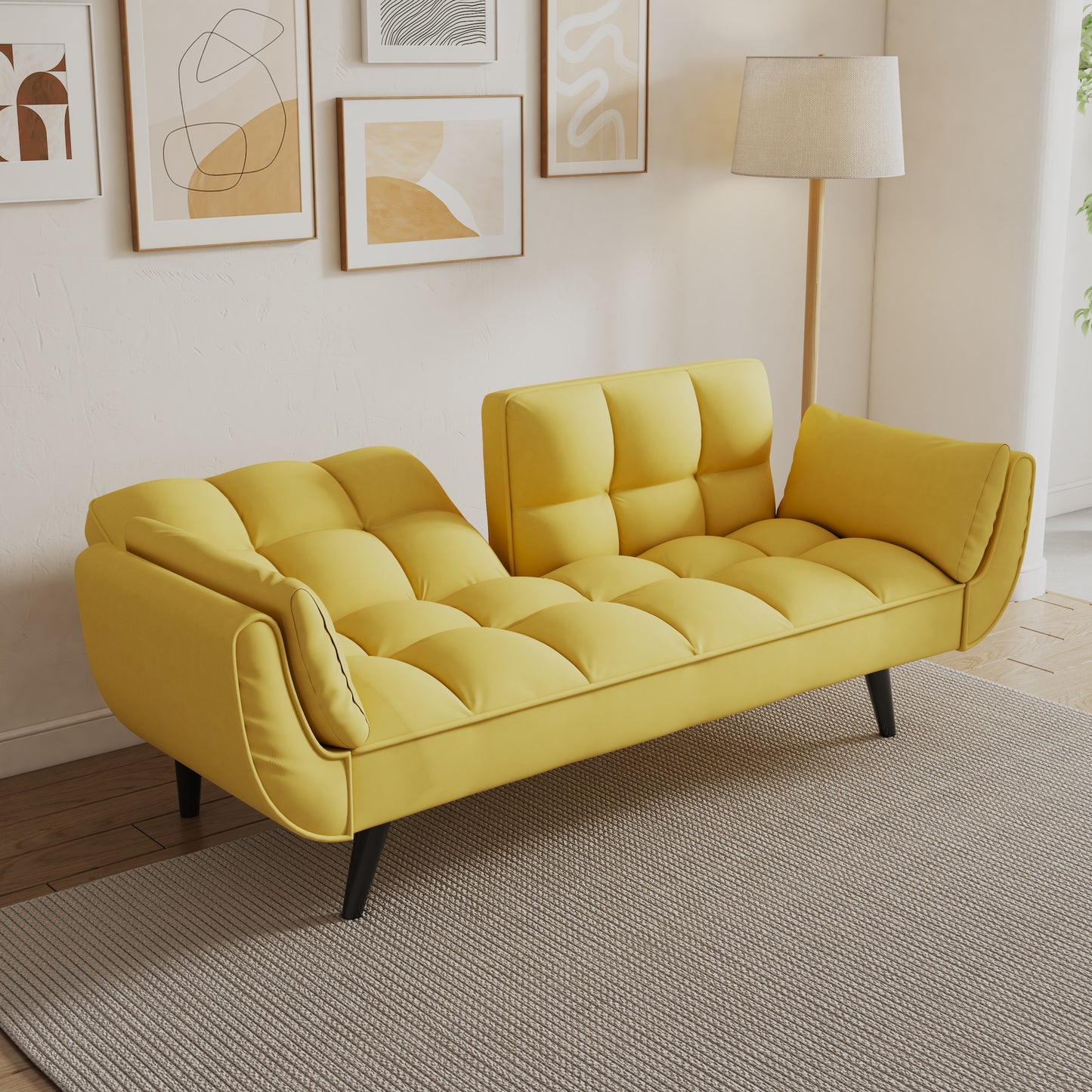 Ella Yellow Velvet Sofa Bed with Black Legs