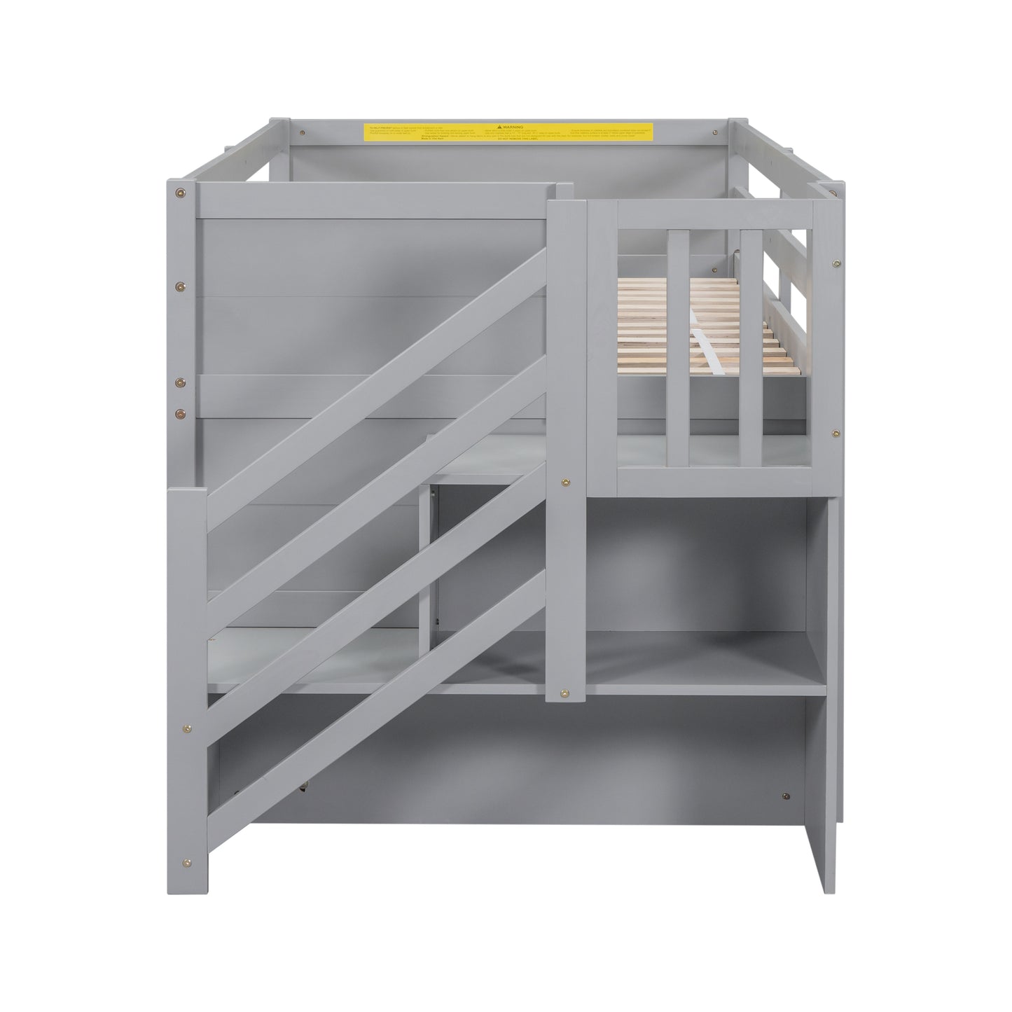 Gracen Twin Size Loft Bed with Stairway Chest & Drawers, Gray