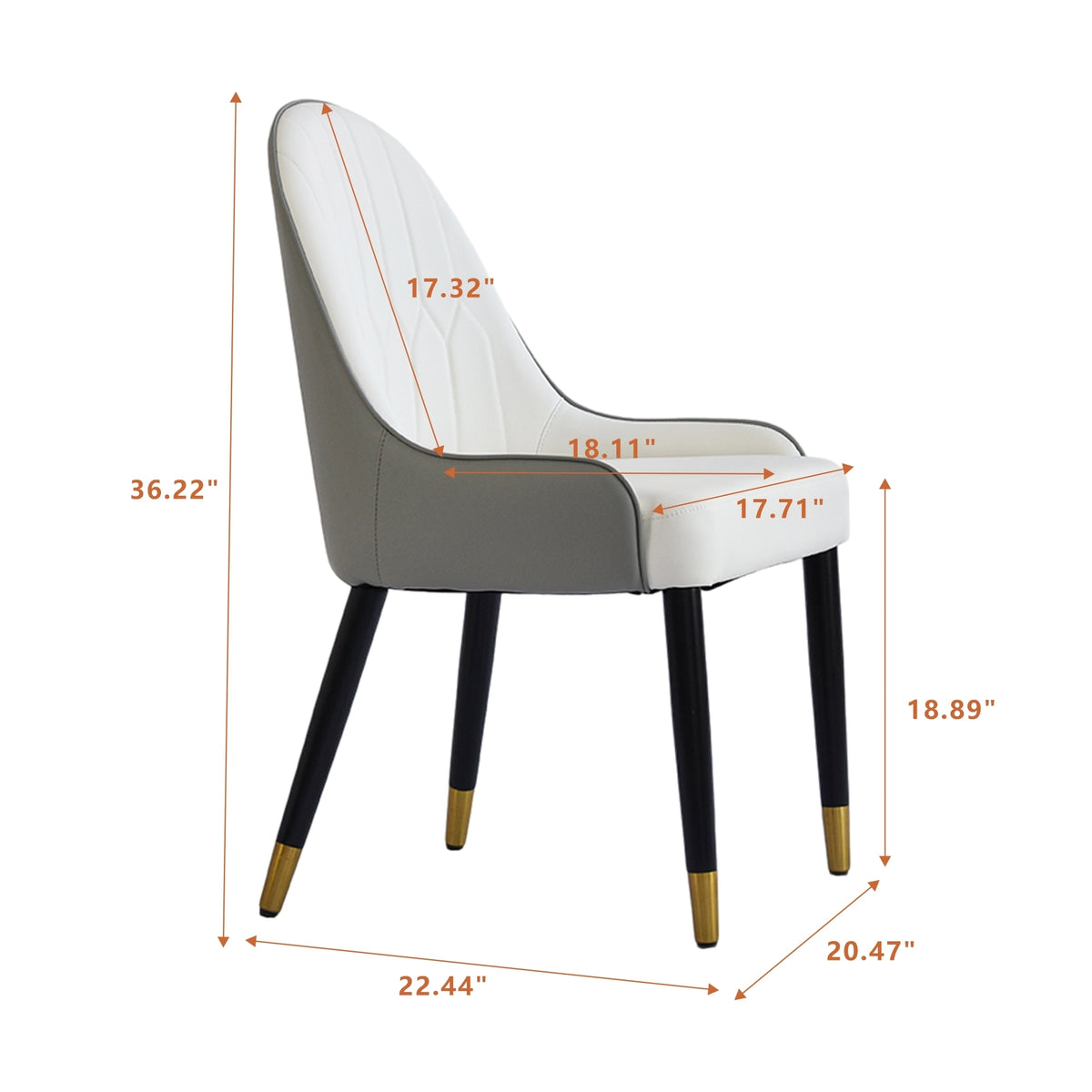 Appleton PU Leather Dining Side Chairs with Gold Tipped Legs (Set of 2) White & Gray