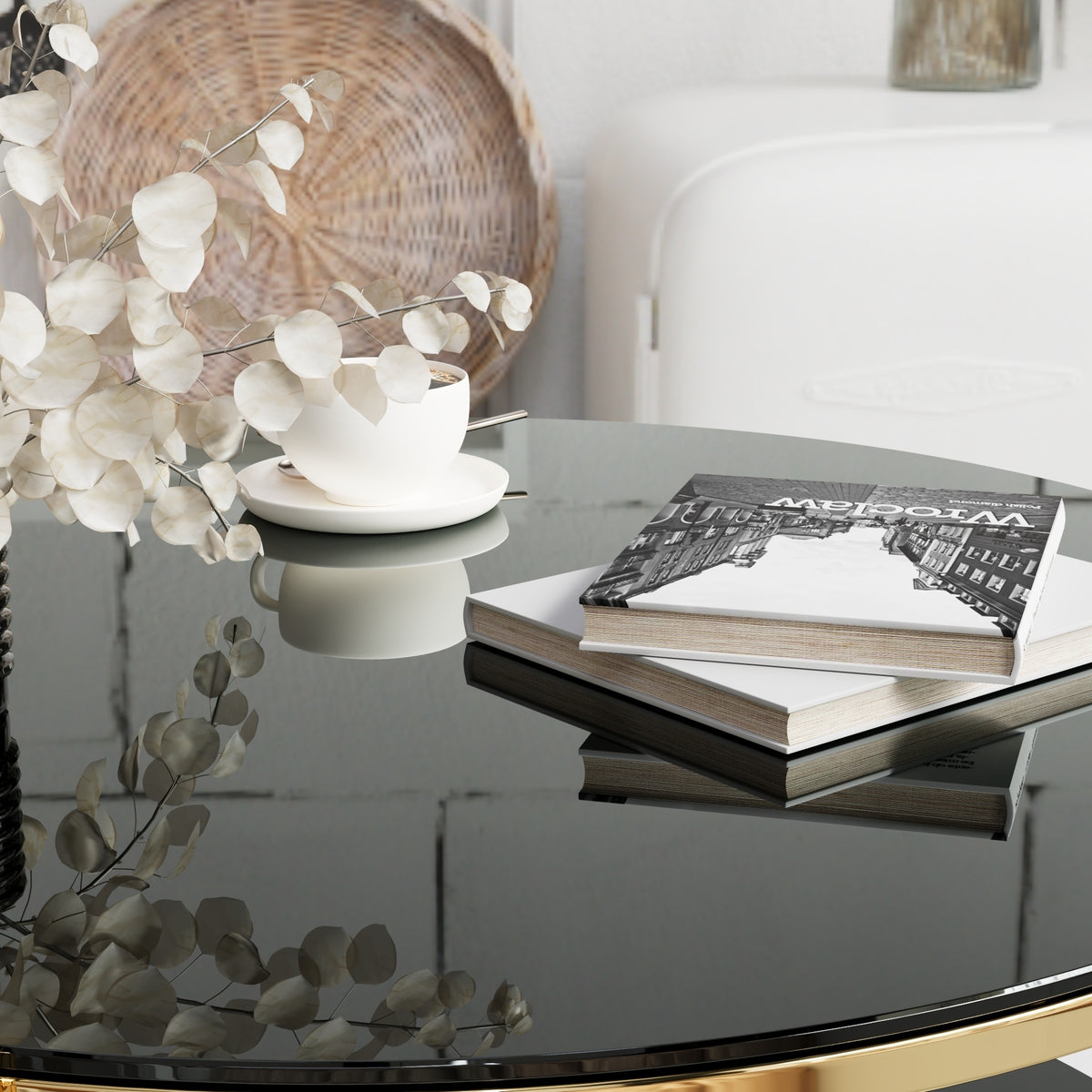 Hellen Modern Steel Coffee Table with Black Tempered Glass Top