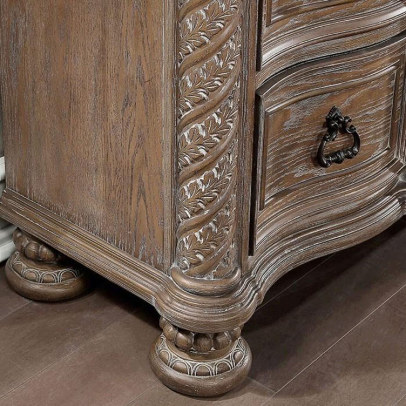 Logan Rustic Traditional 3-Drawer Solid Wood Nightstand with Bronze Knobs