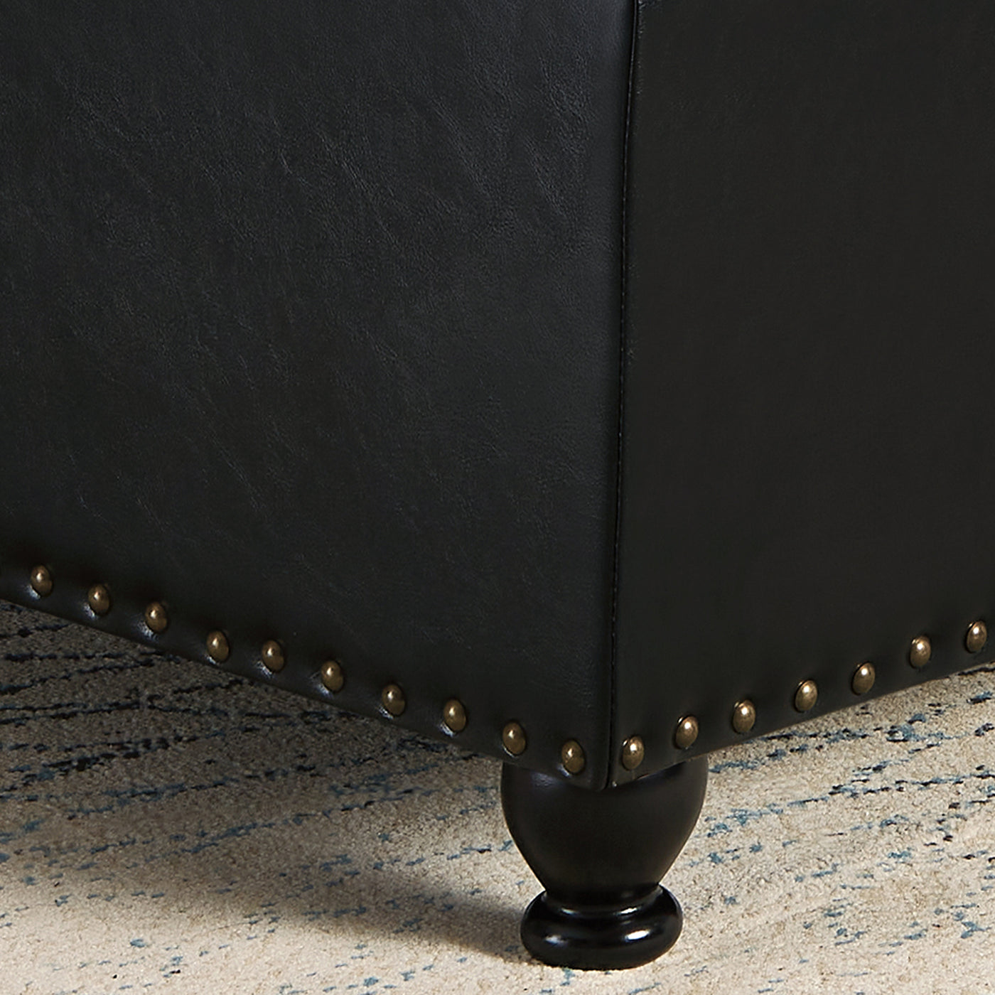 Trent PU Leather Storage Ottoman with Turned Feet - Black