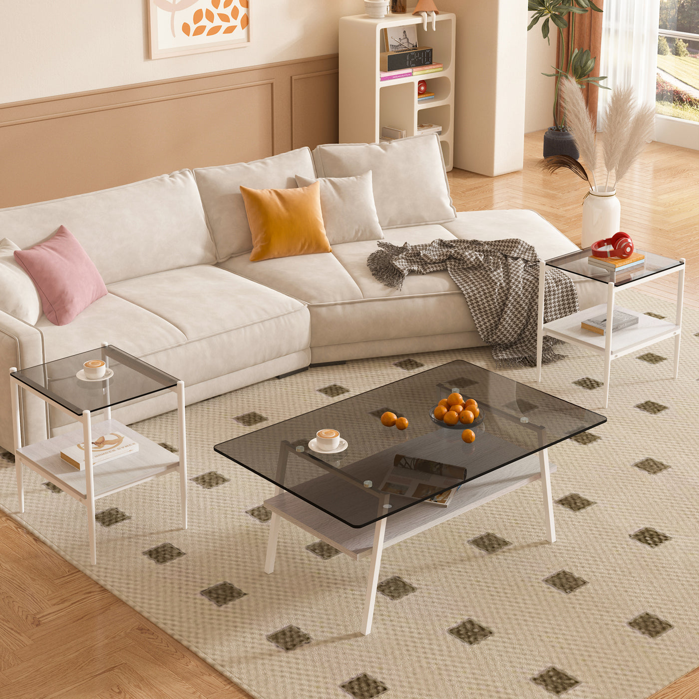 Penn Modern 3-Piece Accent Table Set with Gray Glass