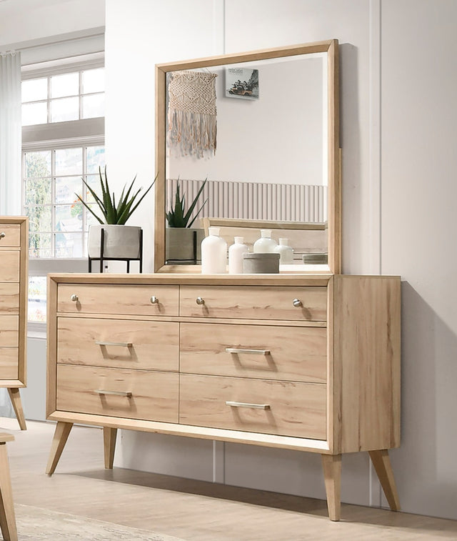 Marrin Mid-Century Modern 6-Drawer Dresser in Natural Oak