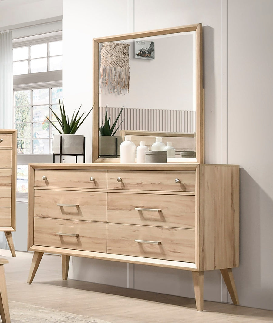 Marrin Mid-Century Modern 6-Drawer Dresser in Natural Oak