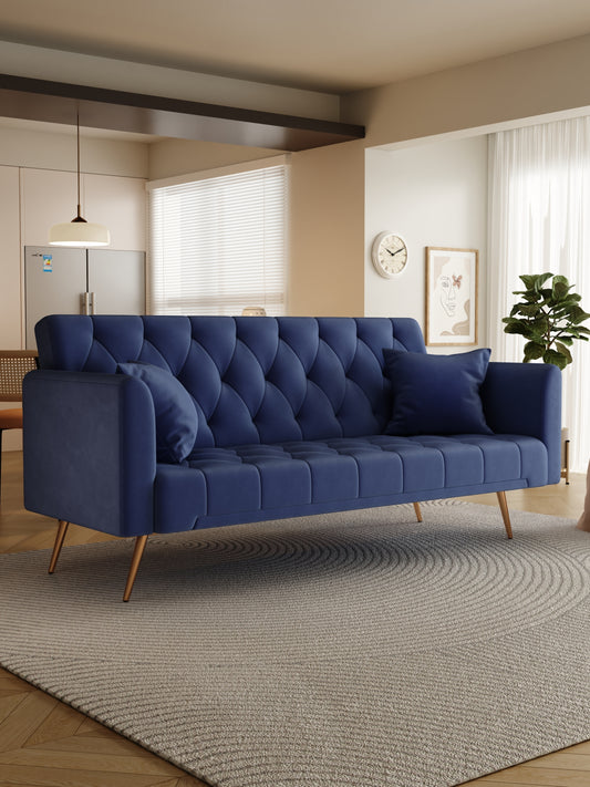 Abigail 71" Velvet Convertible Sofa Bed - Blue