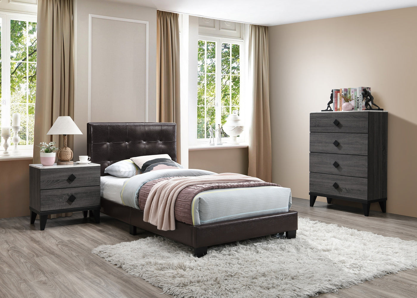 Mitchell Contemporary Nightstand with Faux Marble Top, Gray