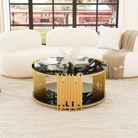 Hellen Modern Steel Coffee Table with Black Tempered Glass Top