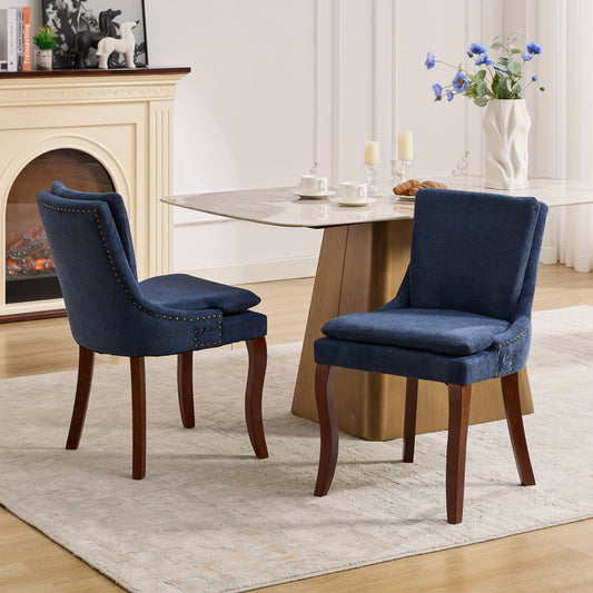 Elegant Comfort Chenille Upholstered Modern Dining Chairs Set of 2 Blue