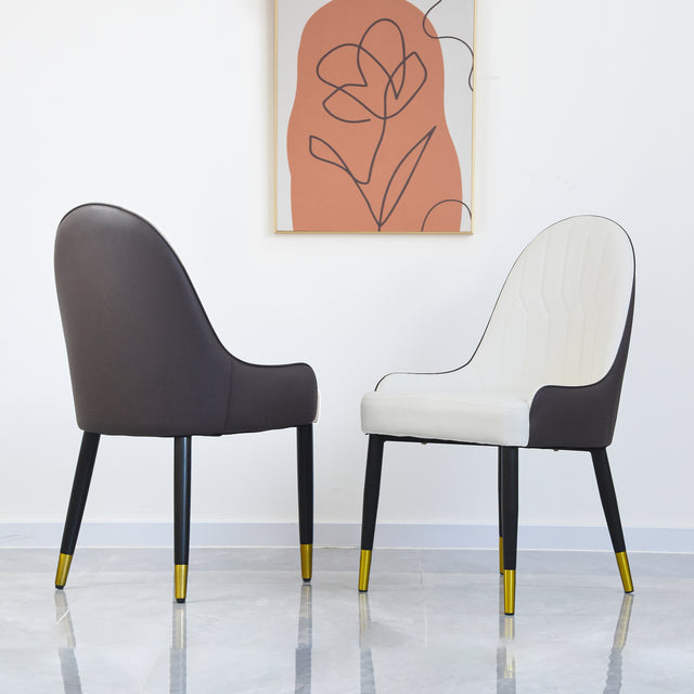 Appleton PU Leather Dining Side Chairs with Gold Tipped Legs (Set of 2) White & Dark Brown