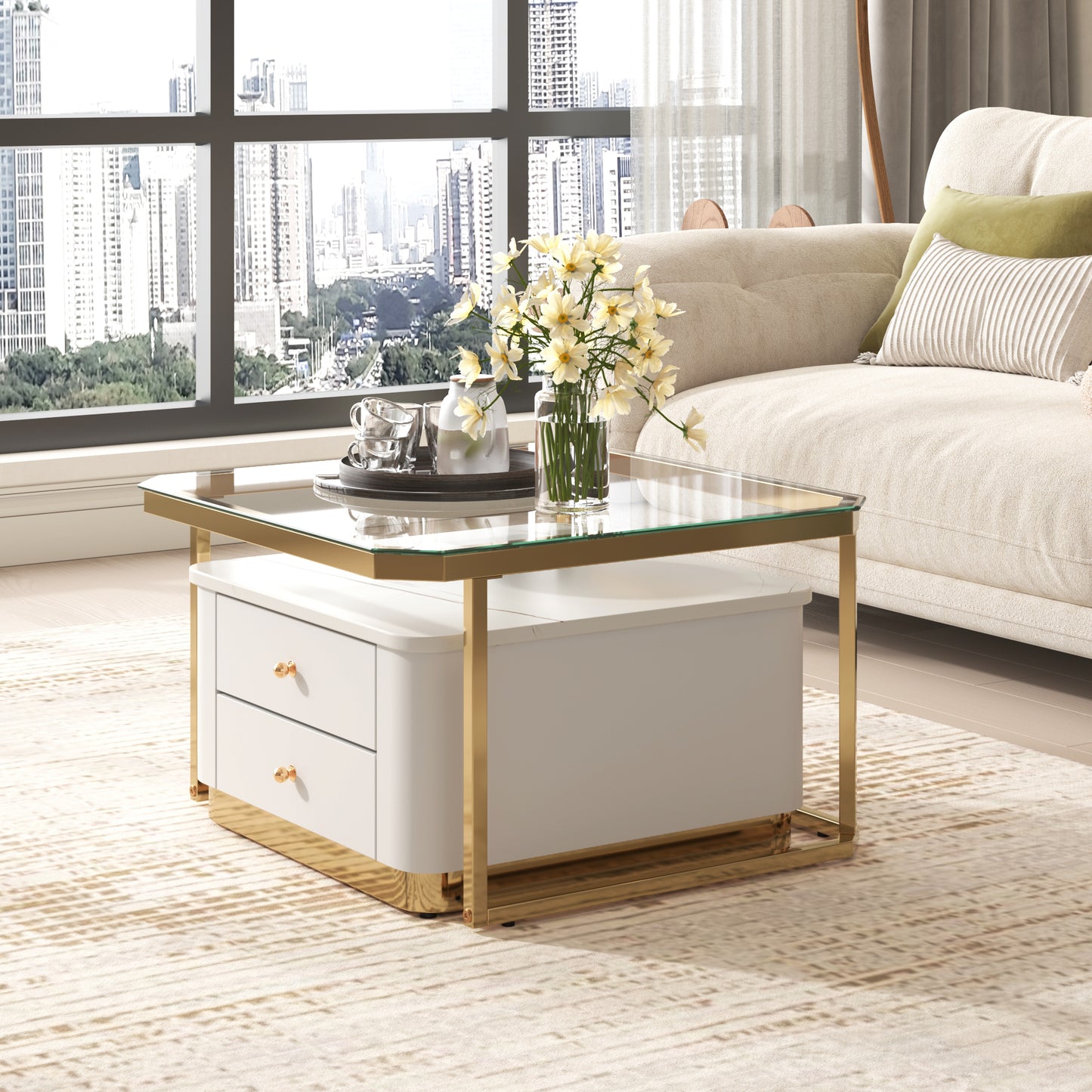 Saphira Modern High Gloss Nesting Tables - White & Gold