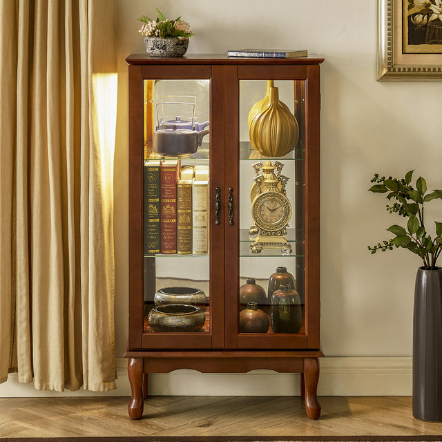 Florence Traditional Curio Cabinet with Cabriole Legs, Walnut