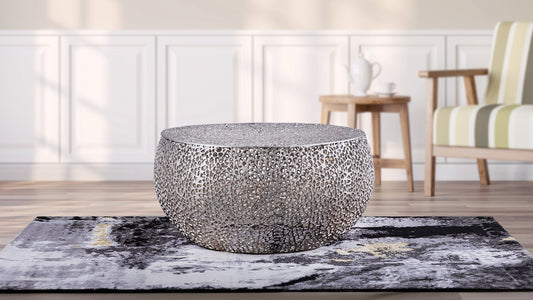 Azriel Round Aluminum Mesh Coffee Table, Silver