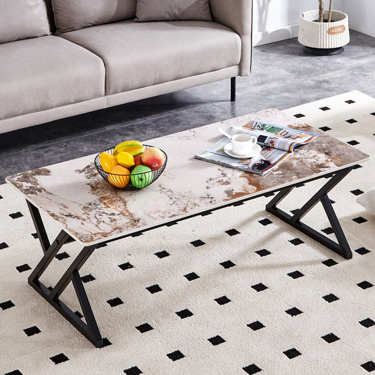 Ainsley Modern Minimalist Sintered Stone Coffee Table with Black Legs